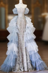 Classy Mermaid Off The Shoulder Neckline Sequin Ruffles Long Evening Dress Semi Formal Prom Dresses