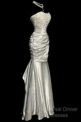 Classy Mermaid Sweetheart Lace Ivory Long Evening Gowns Semi Formal Prom Dress