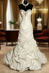 Classy Mermaid Sweetheart Taffeta Ivory Long Wedding Dress Bridal Dresses