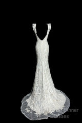 Classy Mermaid V Neckline Lace Ivory Long Wedding Dress Bridal Dresses