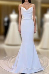 Cowl Neck Backless Mermaid Long Wedding Dress