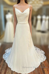 Cowl Neck Cutout Back Lace-Trimmed Long Wedding Dress