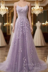 Custom Made  Lace Lilac Semi Formal Prom Dresses Violet Purple Long Evening Dress