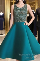 Custom Made Round Neck Sequin Short Green Semi Formal Prom Dress, Homecoming Dress
