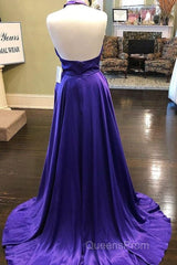 Custom Made Unique Backless Purple Satin Long Evening Prom Dress, Backless Purple Formal Dress, Purple Evening Dress