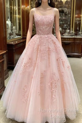 Cute A Line Pink Lace Appliques Lace Semi Formal Prom Dress