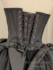 Cute A Line Strapless Black Travel Vacation Dresses Short Satin Birthday Dress