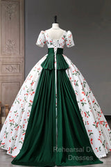 Cute Cherry Pattern Long Princess Semi Formal Prom Dress, White A-Line Evening Party Dress