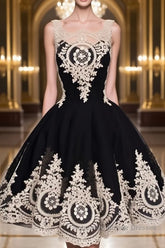 Cute Lace Applique Black Short Semi Formal Prom Dresses, Lace Applique Homecoming Dresses