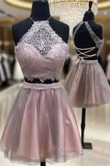 Cute Lace Tulle Short Semi Formal Prom Dress, Cute Homecoming Dress