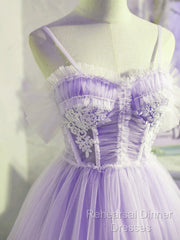 Cute Lavender Tulle Short Straps Homecoming Dresss, Tulle Sweetheart Semi Formal Prom Dress