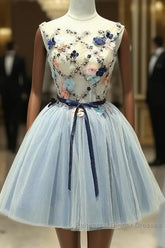 Cute Light Blue Short Tulle Homecoming Dress, Blue Semi Formal Prom Dress