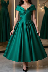 Cute Off Shoulder Green Satin Short Semi Formal Prom Dresses, Off the Shoulder Green Homecoming Dresses, Green Formal Evening Dresses