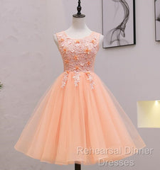Cute Pink Flowers And Lace Applique Round Neckline Party Dress, Pink Homecoming Dress