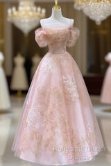 Cute Pink Tulle Lace Short A-Line Semi Formal Prom Dress