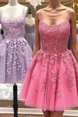 Cute Scoop Neck Lace Semi Formal Prom Dresses Homecoming Dresses, Short Lace Formal Evening Dresses