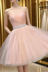 Cute Sweetheart Neck Backless Pink Short Semi Formal Prom Dresses, Backless Pink Homecoming Dresses, Pink Formal Evening Graduation Dresses