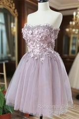 Cute Sweetheart Tulle Lace Beads Short Semi Formal Prom Dress, Homecoming Dress