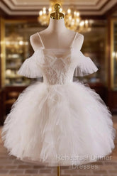 Cute Tulle Lace Light Champagne Short Semi Formal Prom Dress, Cut Homecoming Dress