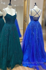 Cute Tulle Lace Long Semi Formal Prom Dress, A-Line Backless Evening Party Dress
