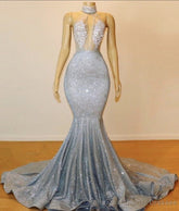 Glamorous Halter Sleeveless Backless Mermaid Floor-length Prom Dress
