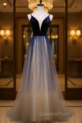 Dark blue tulle long Evening Prom Dress, blue evening Dress