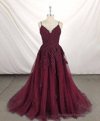 Dark Blue V Neck Tulle Lace Long Prom Dress Blue Lace Bridesmaid Dress