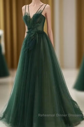Dark Green Long Beaded A-Line Evening Dress Party Dress Semi Formal Prom Dress Formal Dress December Wedding Guest Dress