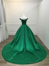 Dark Green Satin Ball Gown Long Evening Dress Prom Dress, Green Formal Dresses