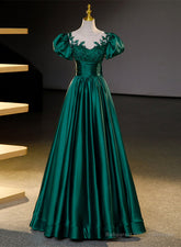 Dark Green Satin Ball Gown Sweet 16 Dress, Green Long Formal Dress Party Dress