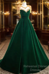 Dark Green Velvet A-Line Long Semi Formal Prom Dress, Dark Green Evening Party Dress