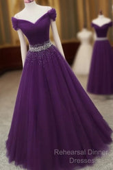 Dark Purple Tulle Long Semi Formal Prom Dresses, Beautiful Junior Semi Formal Prom Dress