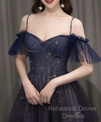 Dark Starry Sky Purple Tulle Long Semi Formal Prom Dress Purple Evening Dress