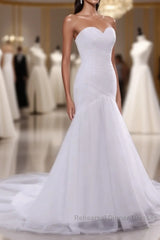 Delicate Ruffle Tulle Sweetheart Strapless Mermaid Wedding Dress