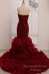 Dignified Trumpet/Mermaid Strapless Sweetheart Tiered Long Semi Formal Prom Dresses