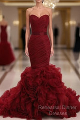 Dignified Trumpet/Mermaid Strapless Sweetheart Tiered Long Semi Formal Prom Dresses