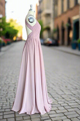 Dusty Rose Halter Keyhole Lace Long Bridesmaid Dresses