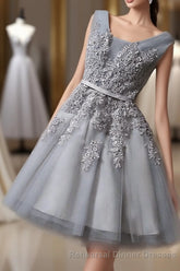 Cute A Line Tulle Lace Short Semi Formal Prom Dress, Homecoming Dress