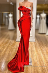 Strapless Red Mermaid Semi Formal Prom Dress With Beads