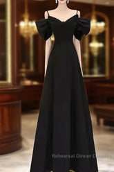 Elegant A Line Black Long Semi Formal Prom Dresses Formal Evening Dress