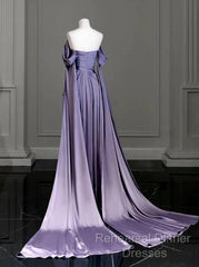 Elegant A Line Purple Satin Long Semi Formal Prom Dresses Formal Party Gown
