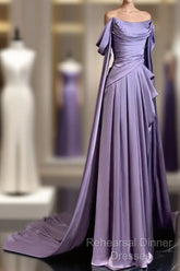 Elegant A Line Purple Satin Long Semi Formal Prom Dresses Formal Party Gown