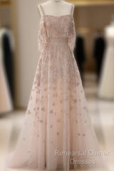 Elegant A Line Straps Sequin Long Semi Formal Prom Dress