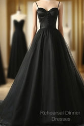 Elegant Black Straps Tulle Sweetheart Semi Formal Prom Dress, Black Party Dress