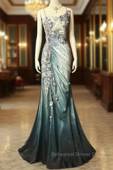 Elegant Chiffon Mermaid Gown For Semi Formal Prom&Party Spaghetti Strap Sequined Applique Evening Gown