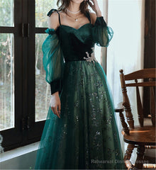 elegant dark green lace gown Prom Dress