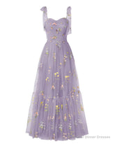 Elegant Embroidery Purple Violet Prom Dresses Sweetheart Spaghetti Straps A Line Party Dress Long Simple Formal Dress