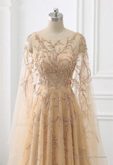 Elegant Jewel Long Sleevess Ruffle Prom Dresses with Beadings On Sale