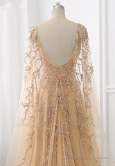 Elegant Jewel Long Sleevess Ruffle Prom Dresses with Beadings On Sale