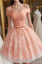 Elegant Lace Appliques Satin Off The Shoulder Homecoming Dress Short